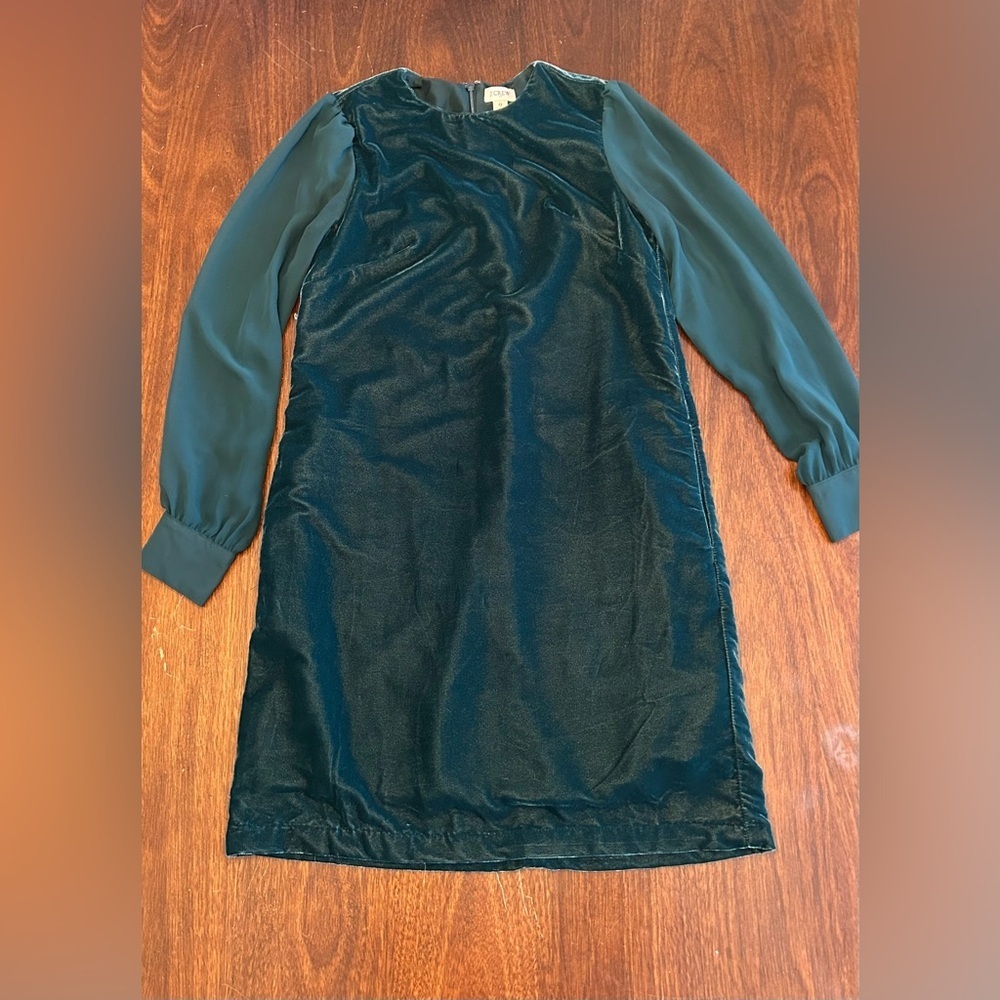 J. Crew Dark Green Velvet Long Sleeve Shift Dress